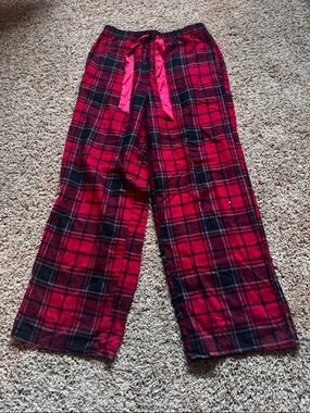 Pink Rose Red & Black Plaid Flannel Pajama Pants